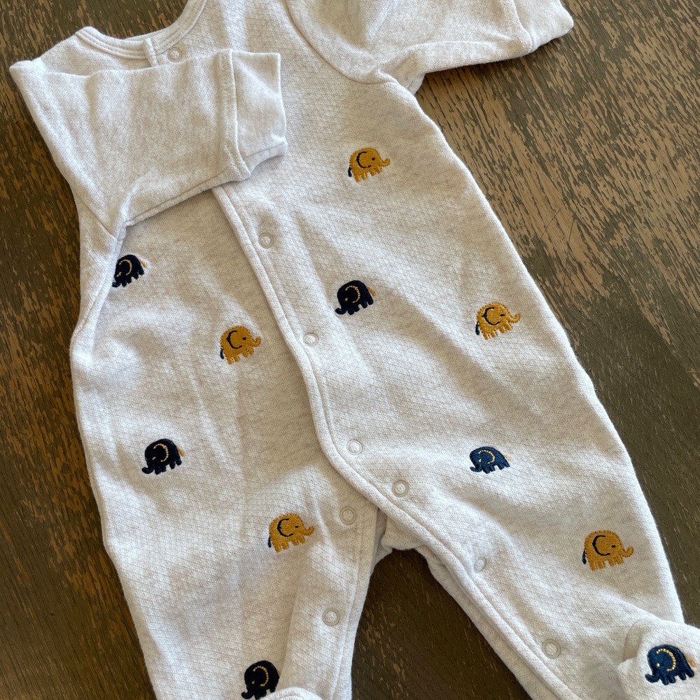 Little Me Gray Elephant Footed Sleeper – Soft Cotton (Newborn, Like New)